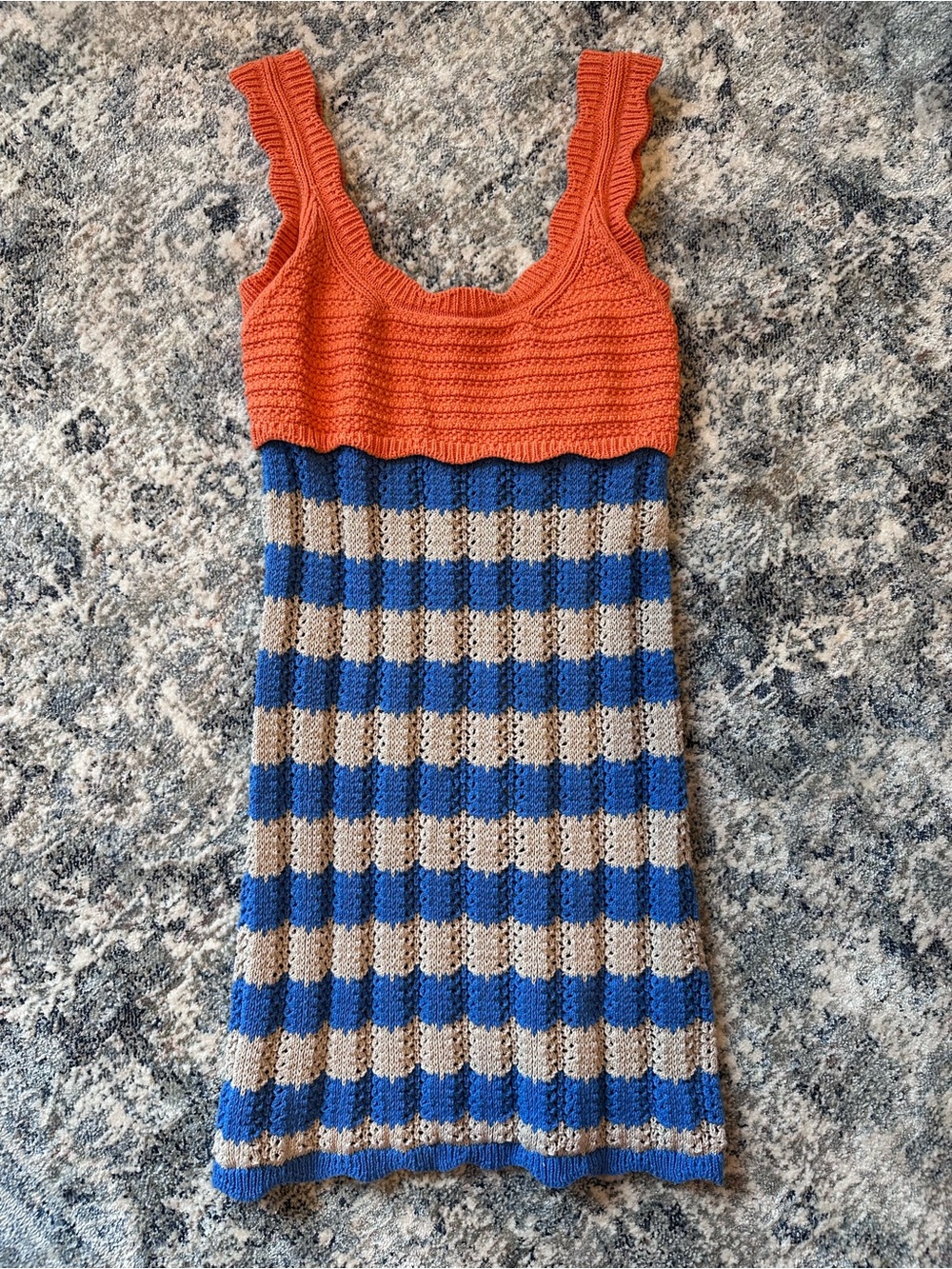 Stripe Crochet Dress with Orange Top